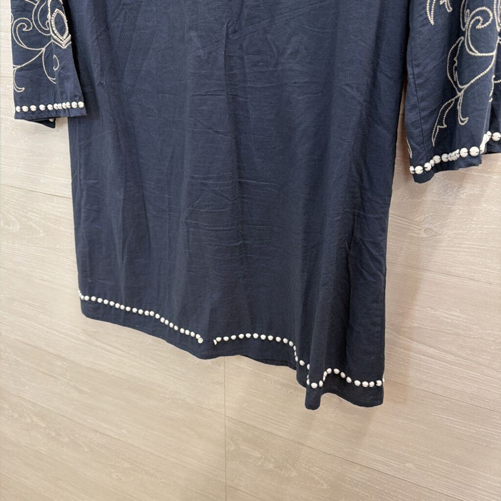 Sundance Blue/ White Embroidered Beaded Long Sleeve Dress Extra Small