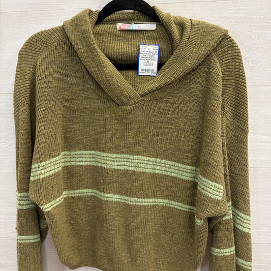 FP Beach Green Striped Knit Cropped Hooded Pullover Extra Small