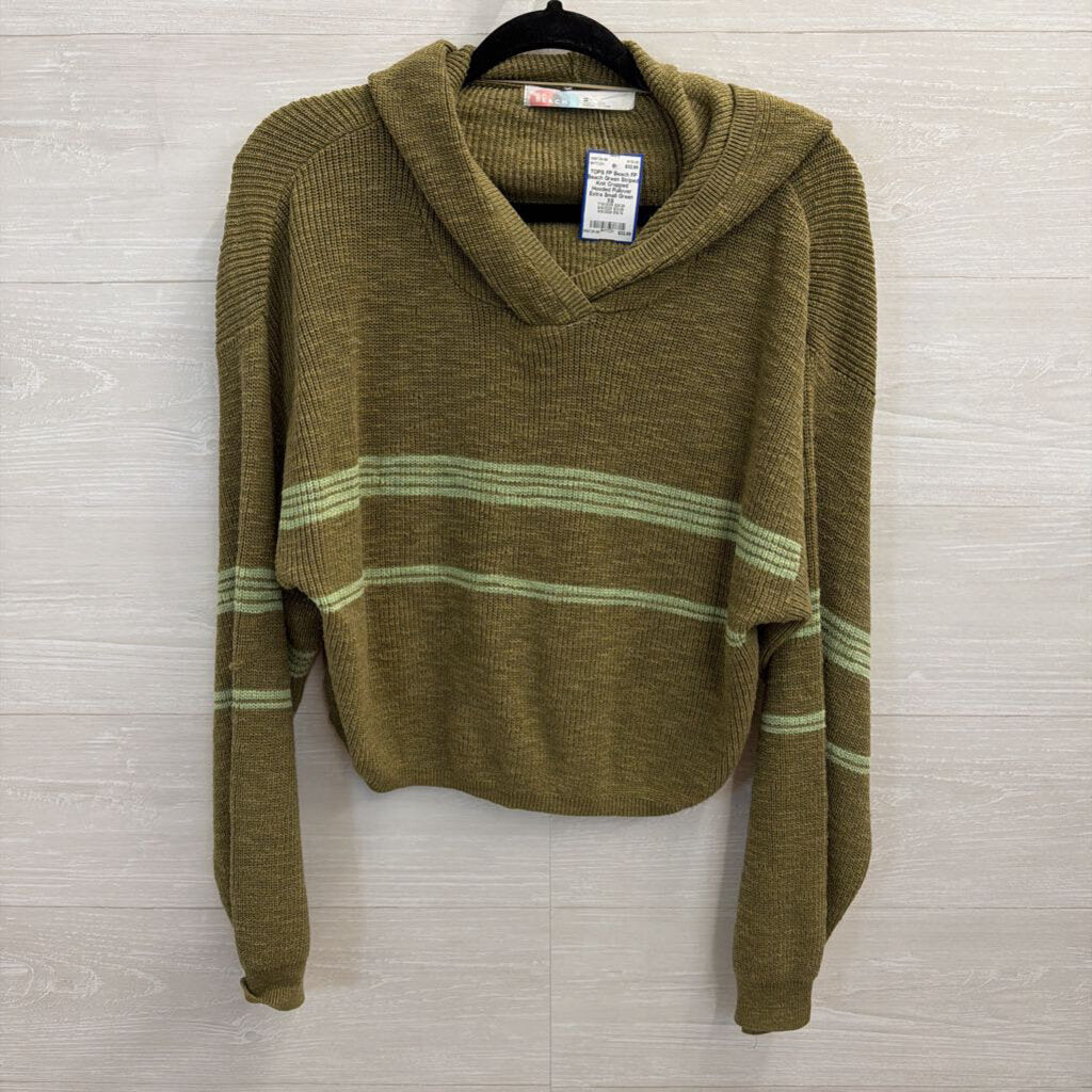 FP Beach Green Striped Knit Cropped Hooded Pullover Extra Small