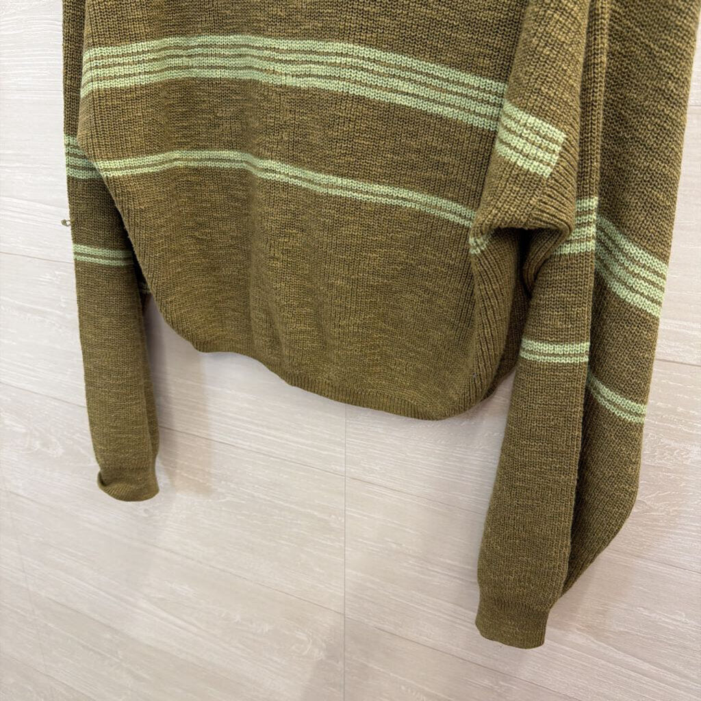 FP Beach Green Striped Knit Cropped Hooded Pullover Extra Small