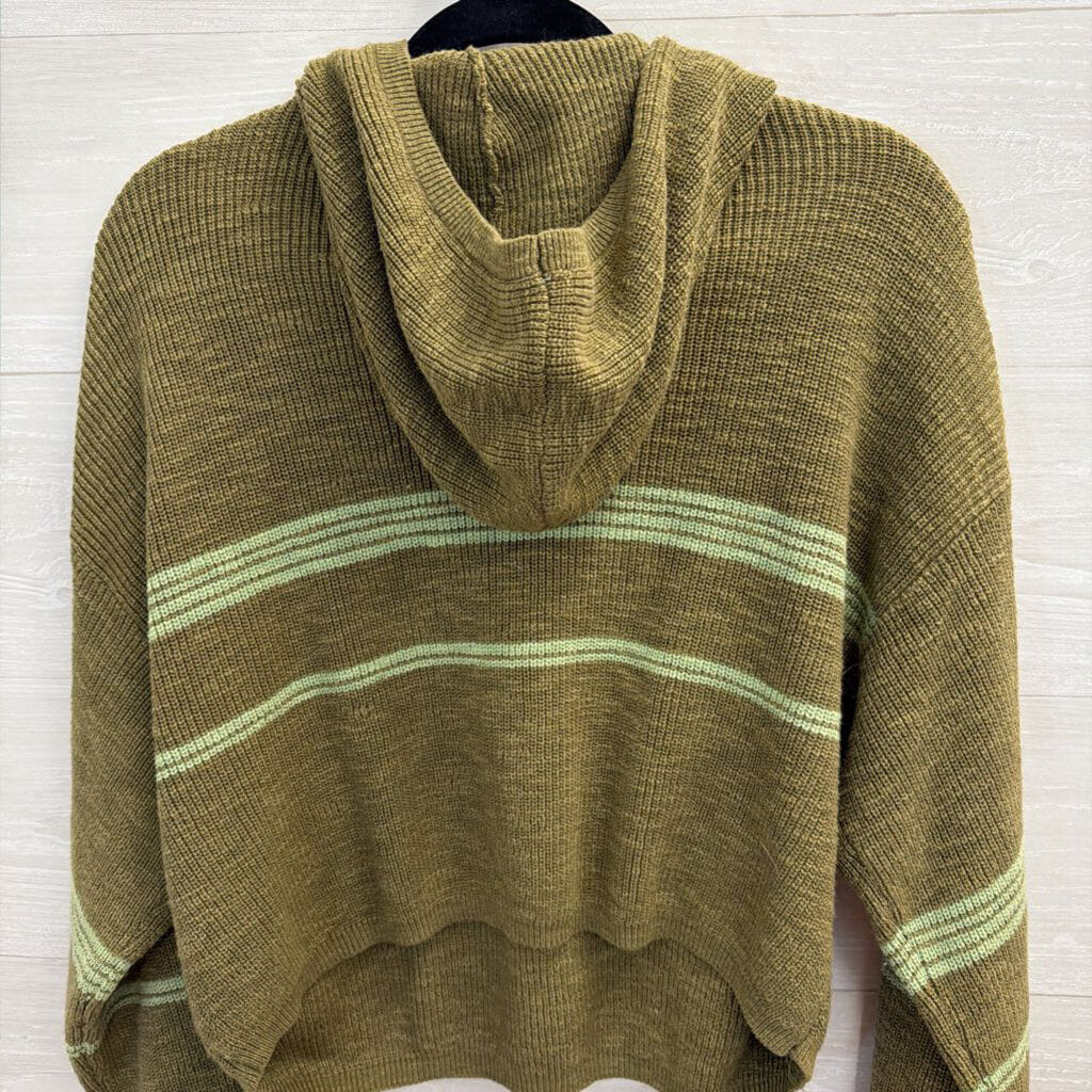 FP Beach Green Striped Knit Cropped Hooded Pullover Extra Small
