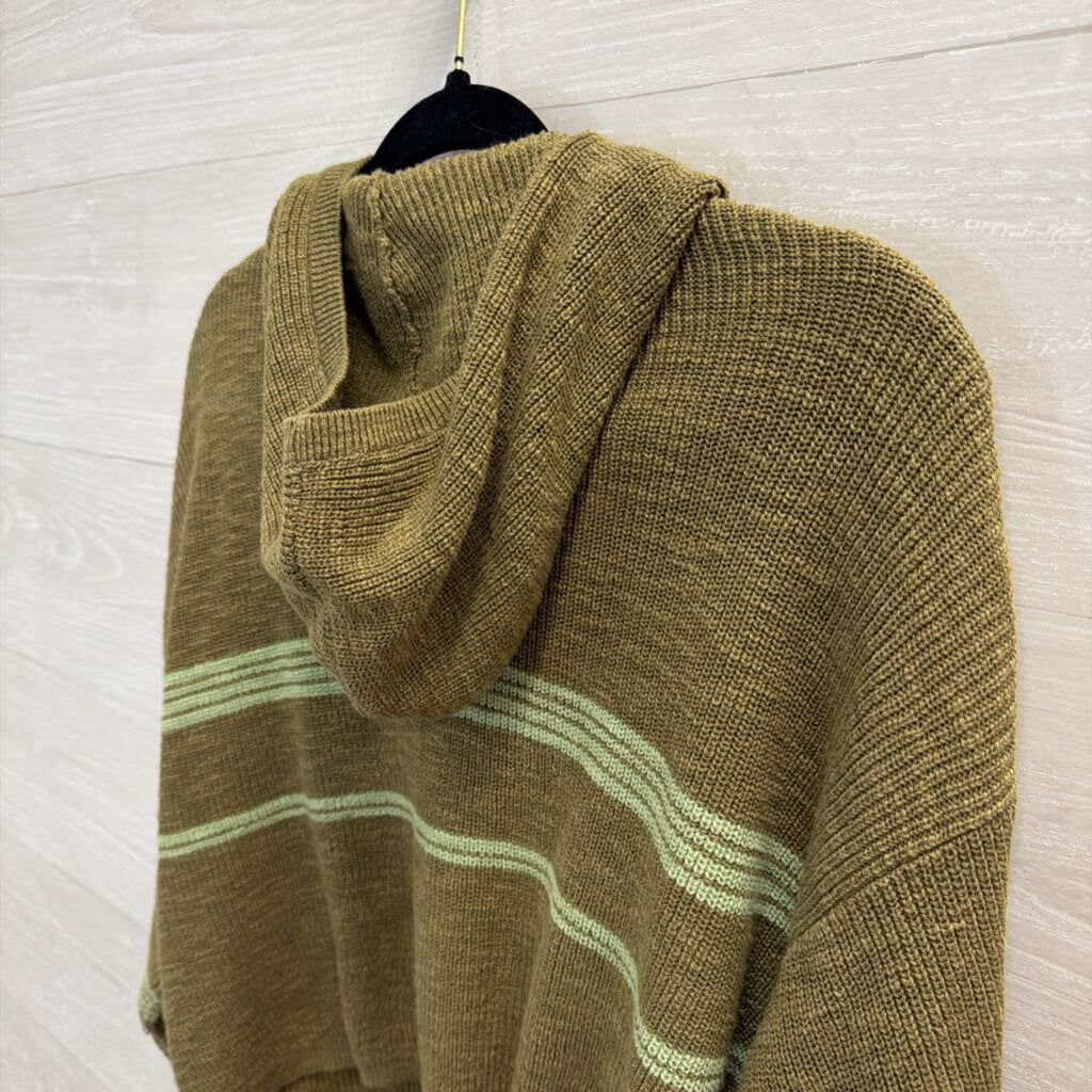 FP Beach Green Striped Knit Cropped Hooded Pullover Extra Small