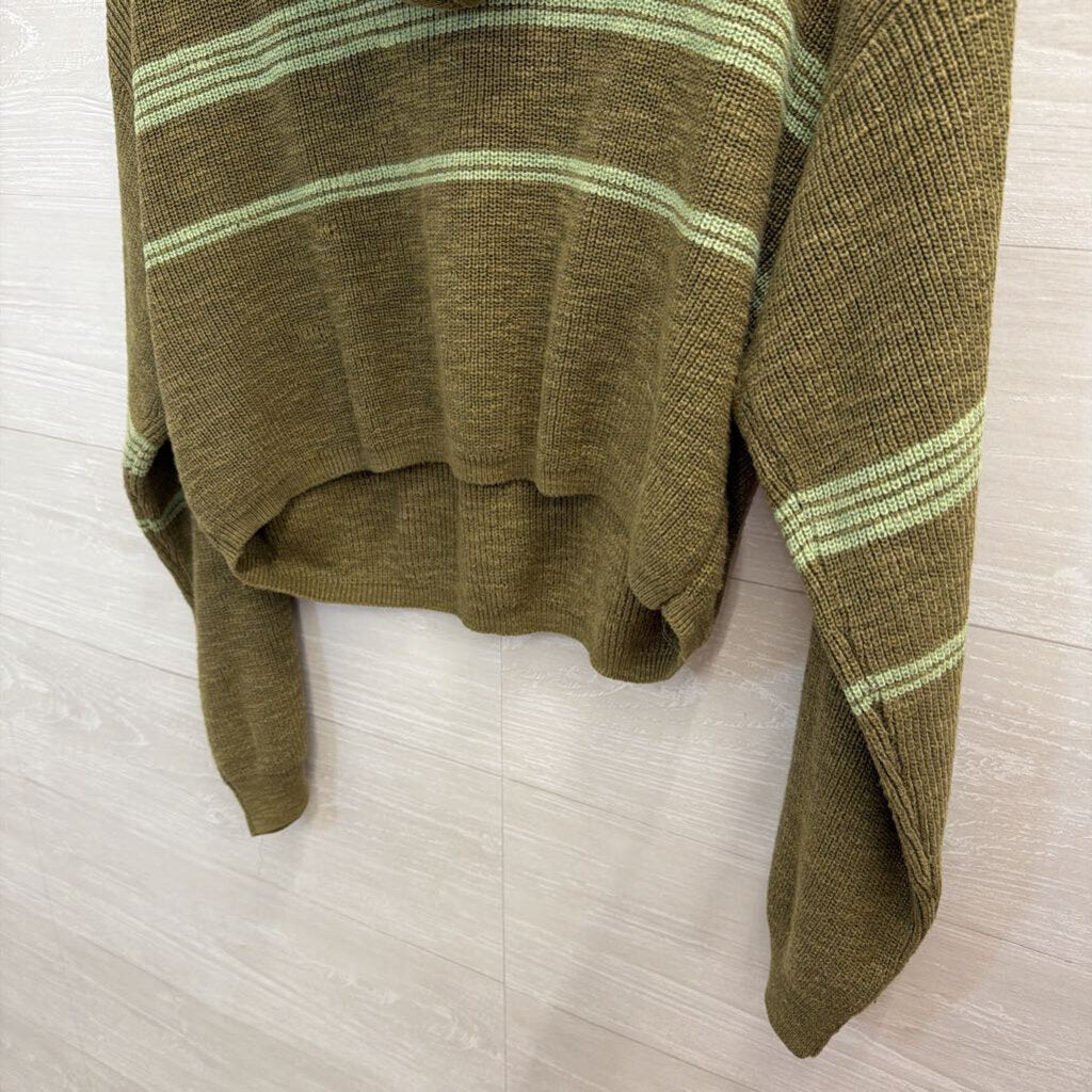 FP Beach Green Striped Knit Cropped Hooded Pullover Extra Small