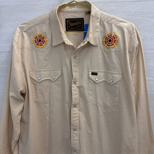 Howler Bros Beige Embroidered Long Sleeve Snap Front Top Large