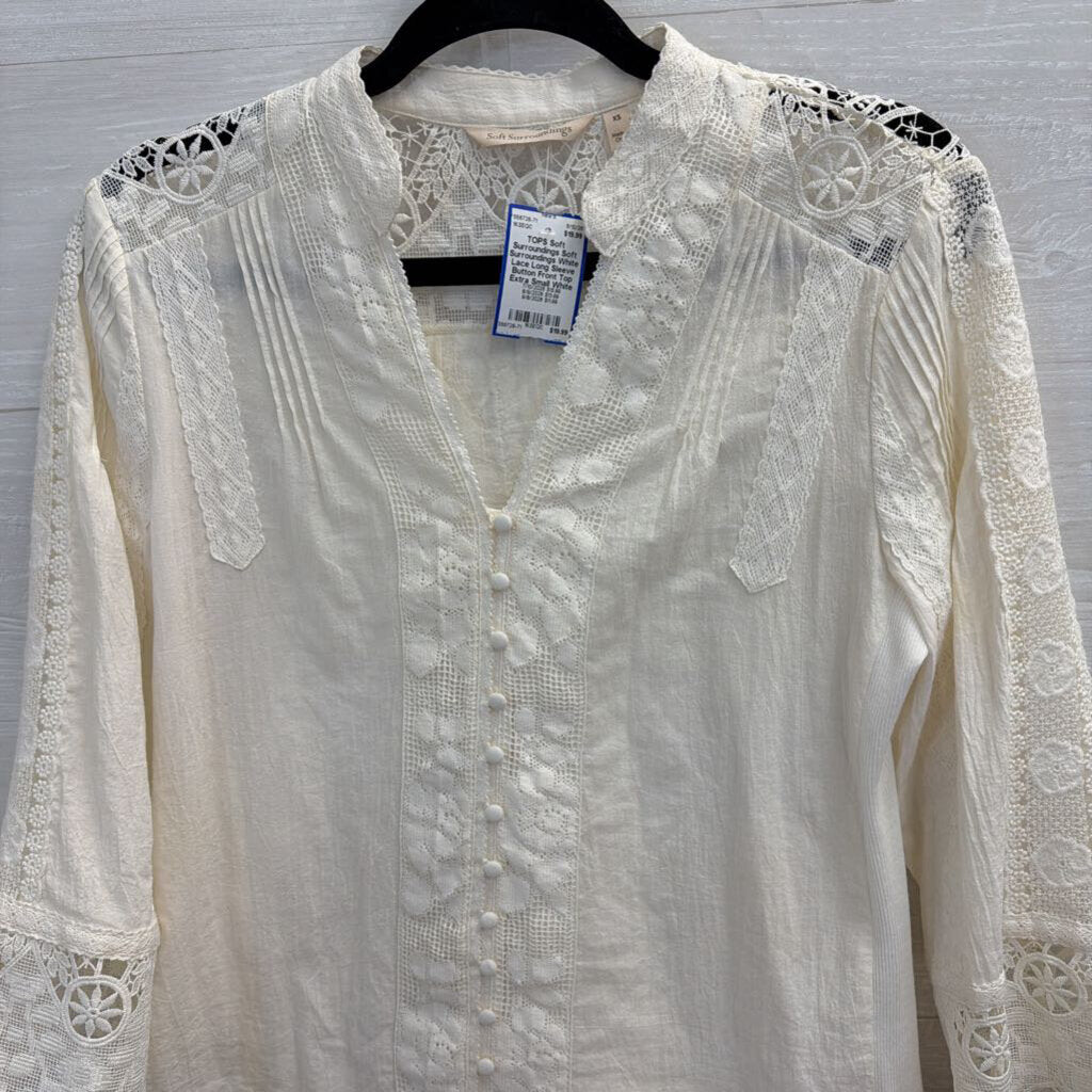 Soft Surroundings White Lace Long Sleeve Button Front Top Extra Small