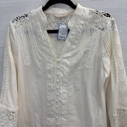 Soft Surroundings White Lace Long Sleeve Button Front Top Extra Small