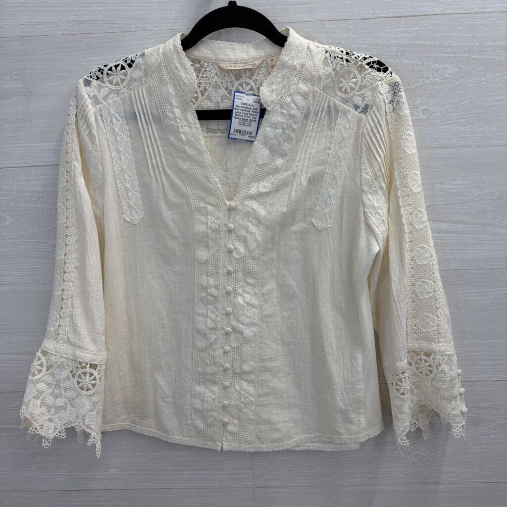 Soft Surroundings White Lace Long Sleeve Button Front Top Extra Small