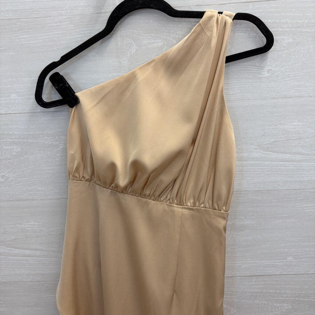 Beginning Boutique Gold Silky One Shoulder Maxi Dress 8