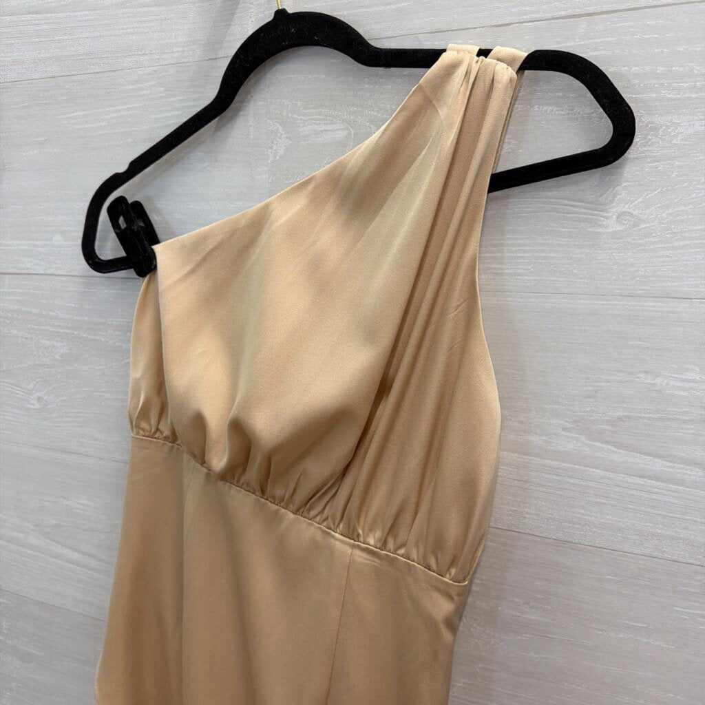 Beginning Boutique Gold Silky One Shoulder Maxi Dress 8