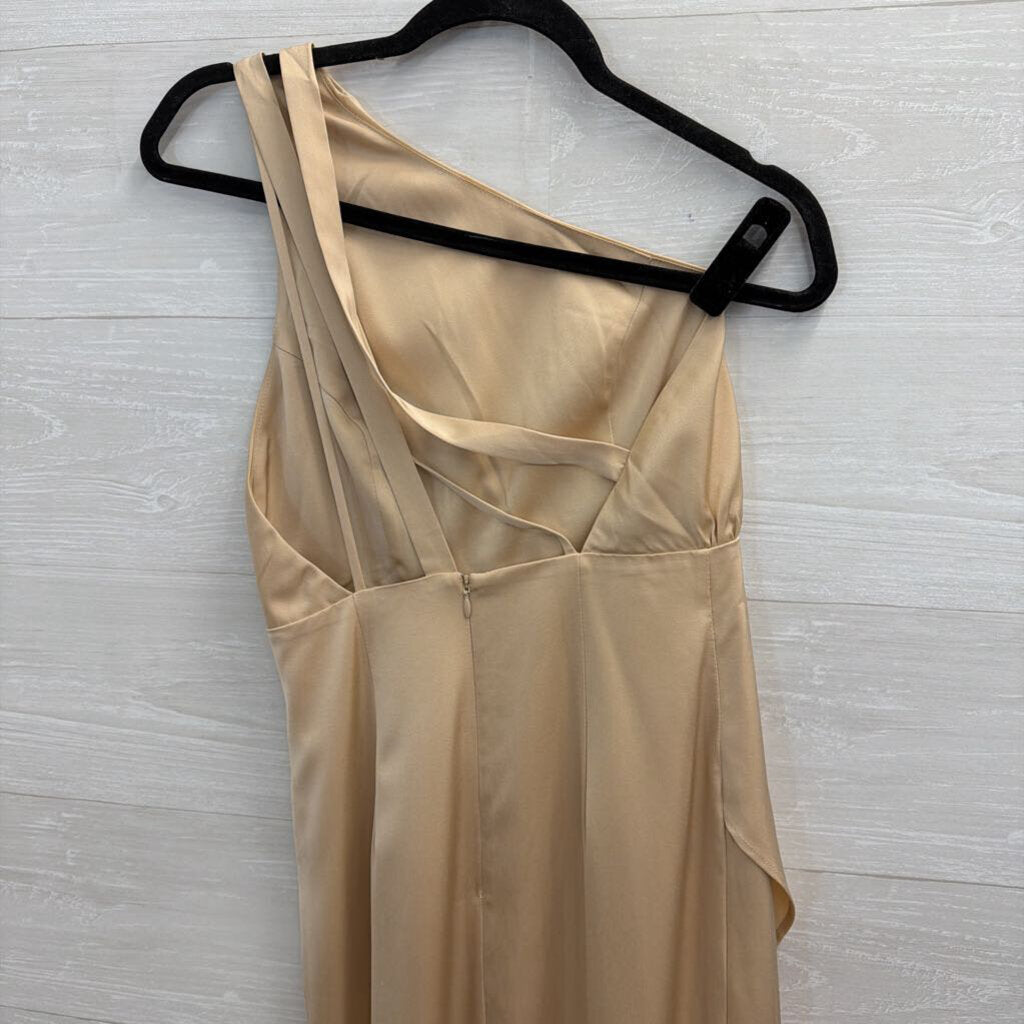 Beginning Boutique Gold Silky One Shoulder Maxi Dress 8