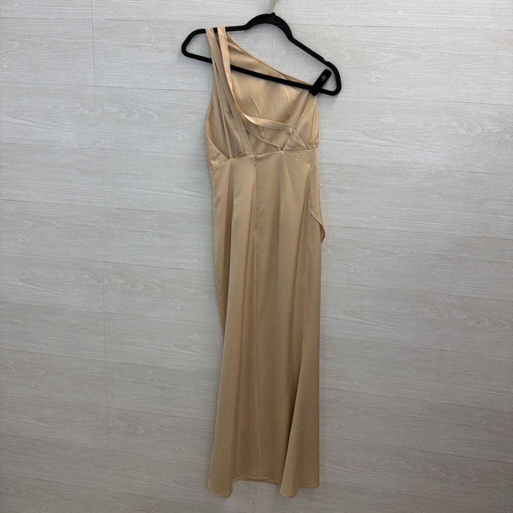 Beginning Boutique Gold Silky One Shoulder Maxi Dress 8