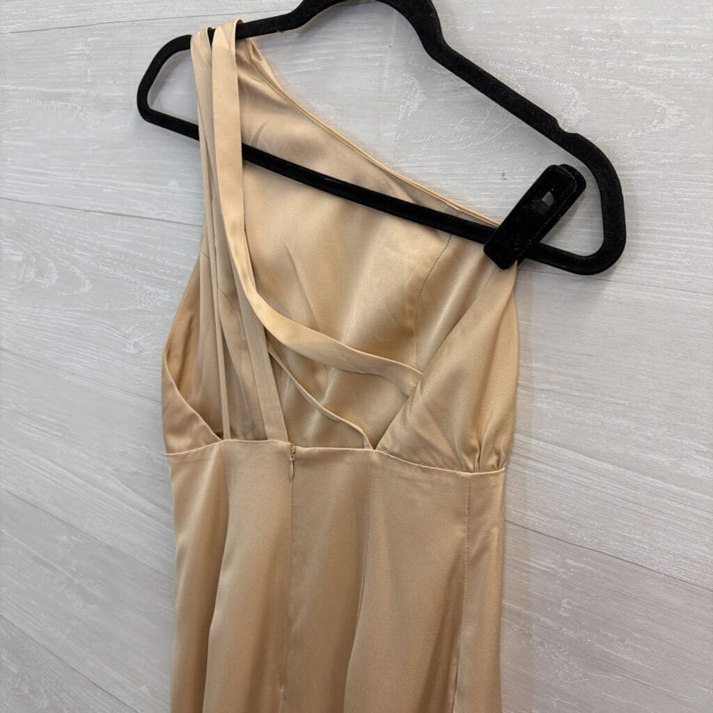 Beginning Boutique Gold Silky One Shoulder Maxi Dress 8