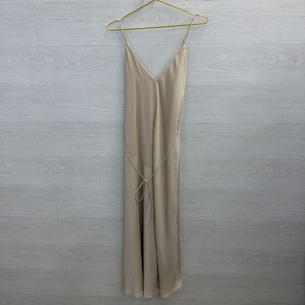Banana Republic Beige Silky Tie Waist Maxi Dress Extra Small