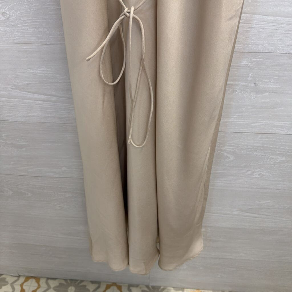 Banana Republic Beige Silky Tie Waist Maxi Dress Extra Small