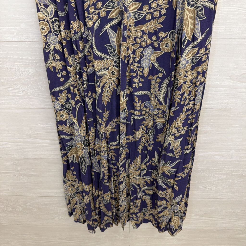 Vintage Coldwater Creek Blue/ Beige Print Button Front Midi Dress 10 Petite