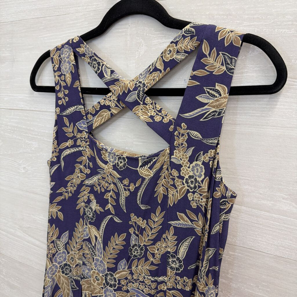 Vintage Coldwater Creek Blue/ Beige Print Button Front Midi Dress 10 Petite