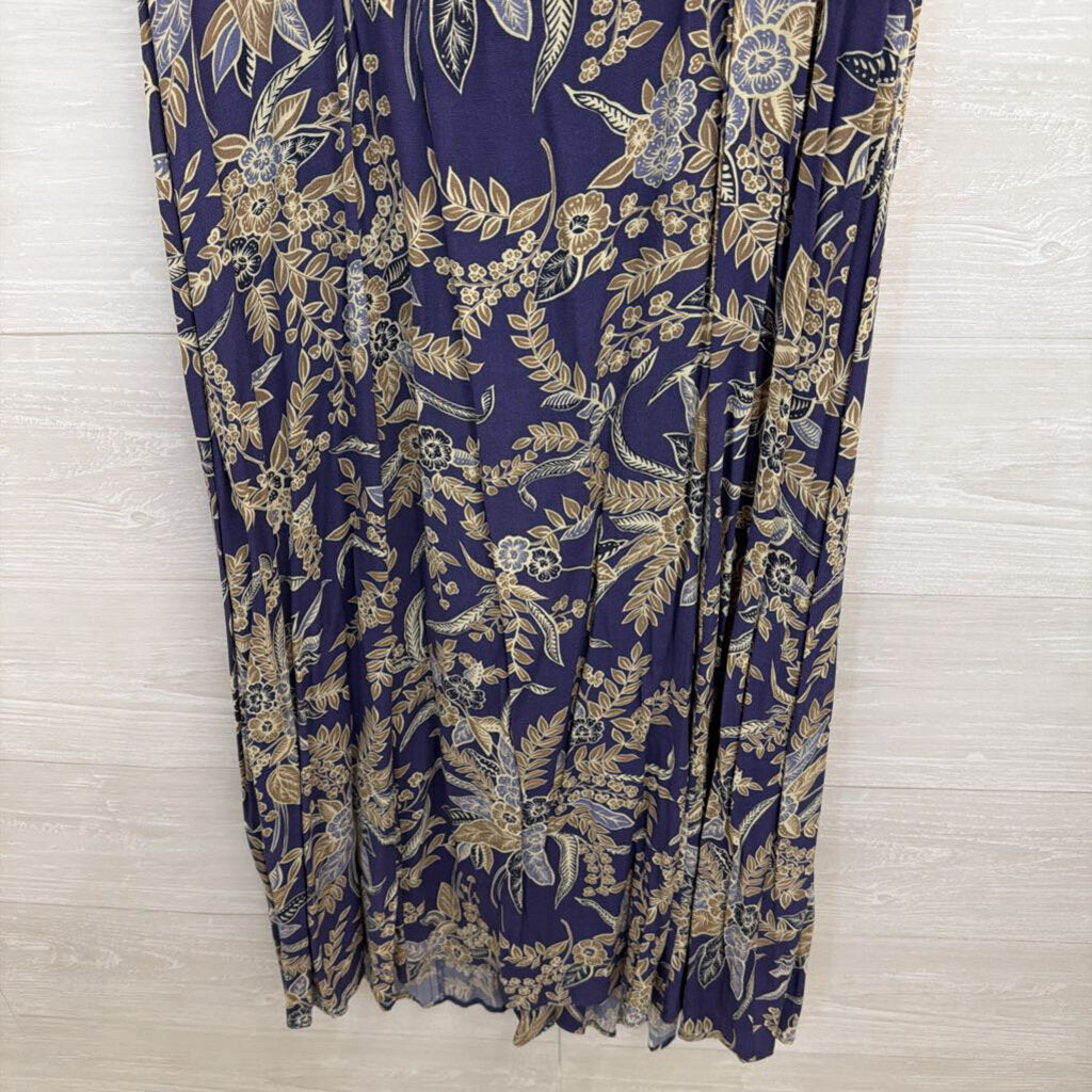 Vintage Coldwater Creek Blue/ Beige Print Button Front Midi Dress 10 Petite