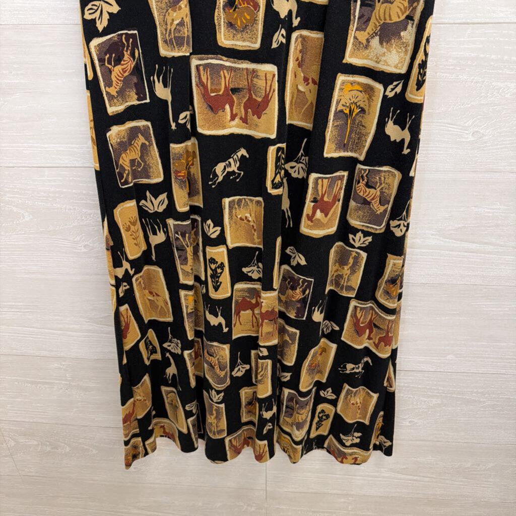Talbots Black/ Beige Animal Print Short Sleeve Midi Dress Small Petite