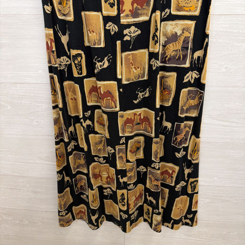 Talbots Black/ Beige Animal Print Short Sleeve Midi Dress Small Petite