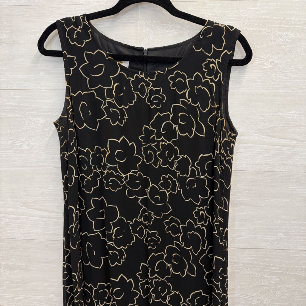 Talbots Black/ Beige Print Sleeveless Maxi Dress 6