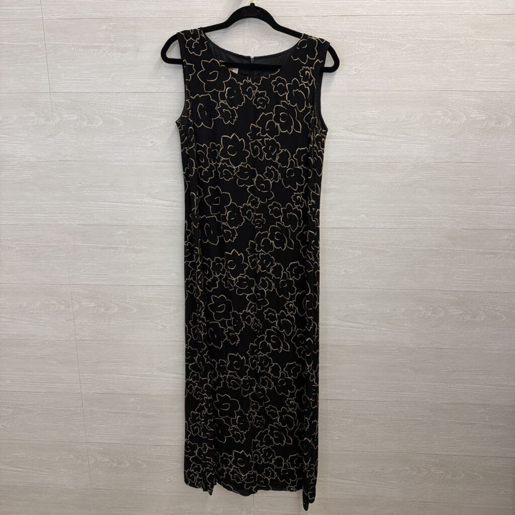 Talbots Black/ Beige Print Sleeveless Maxi Dress 6