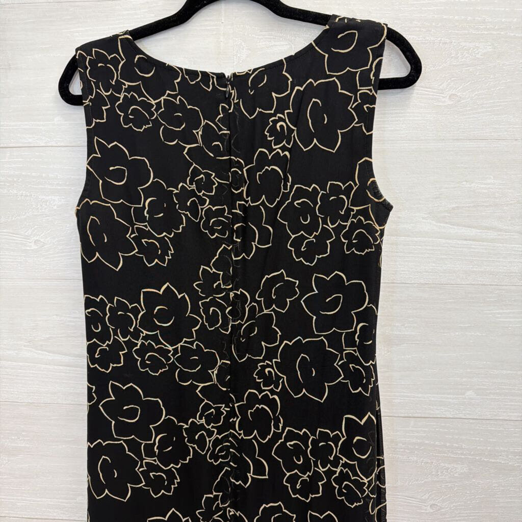 Talbots Black/ Beige Print Sleeveless Maxi Dress 6