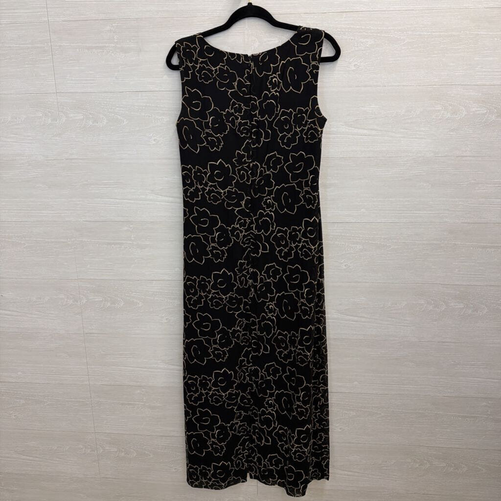 Talbots Black/ Beige Print Sleeveless Maxi Dress 6
