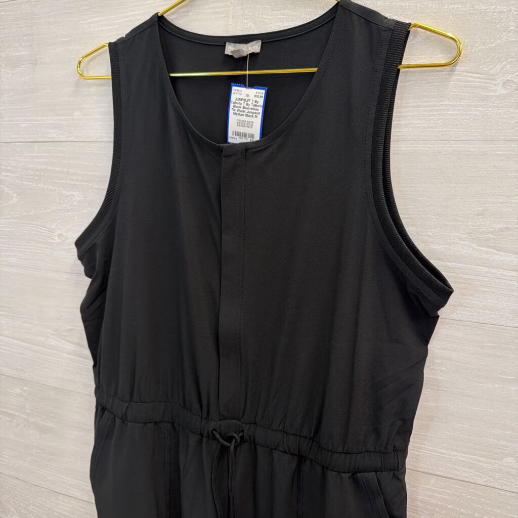 T By Talbots Black Sleeveless Tie Waist Jumpsuit Medium