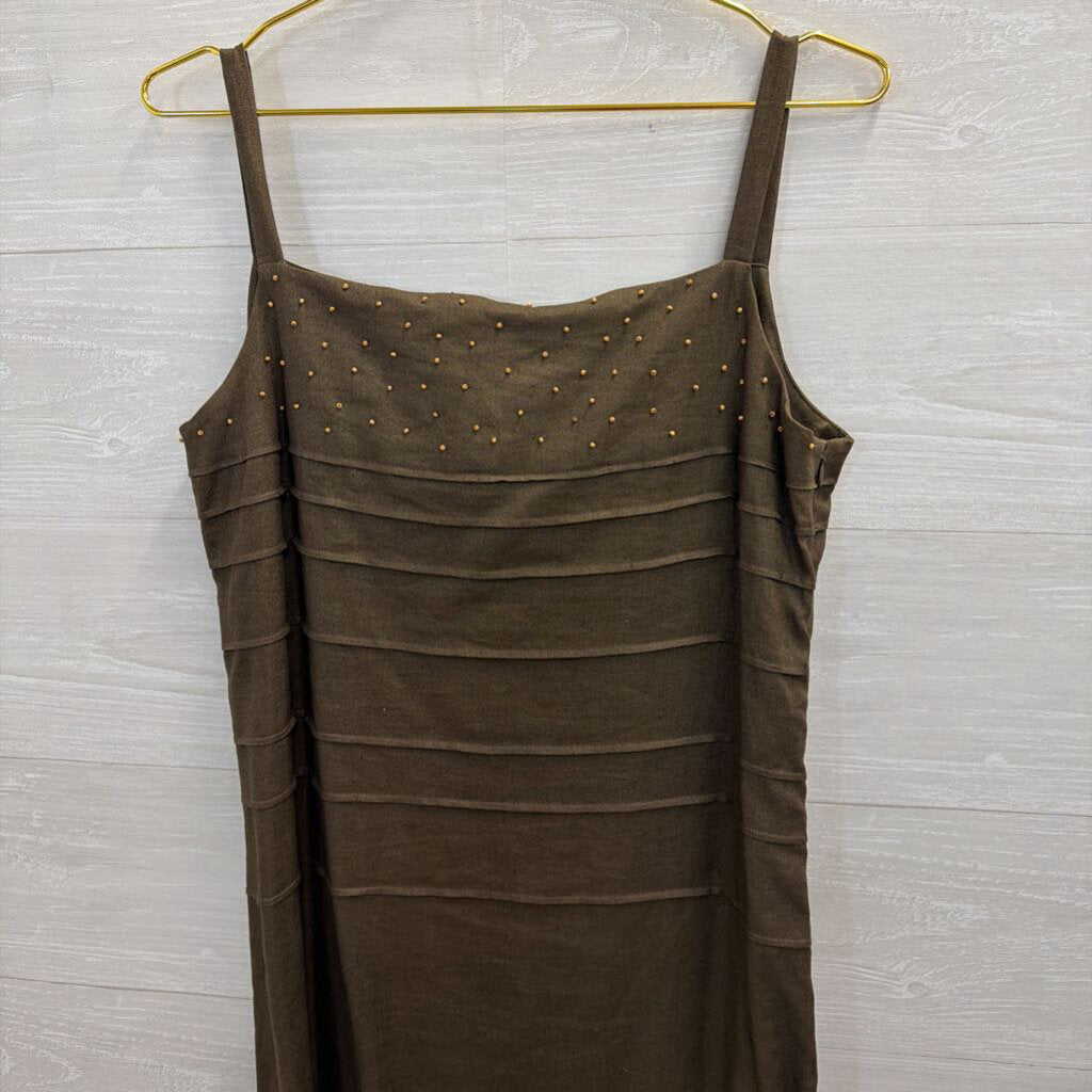 Evan Picone Brown 100% Linen Tiered Maxi Dress 10