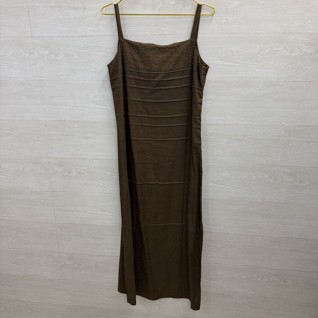 Evan Picone Brown 100% Linen Tiered Maxi Dress 10