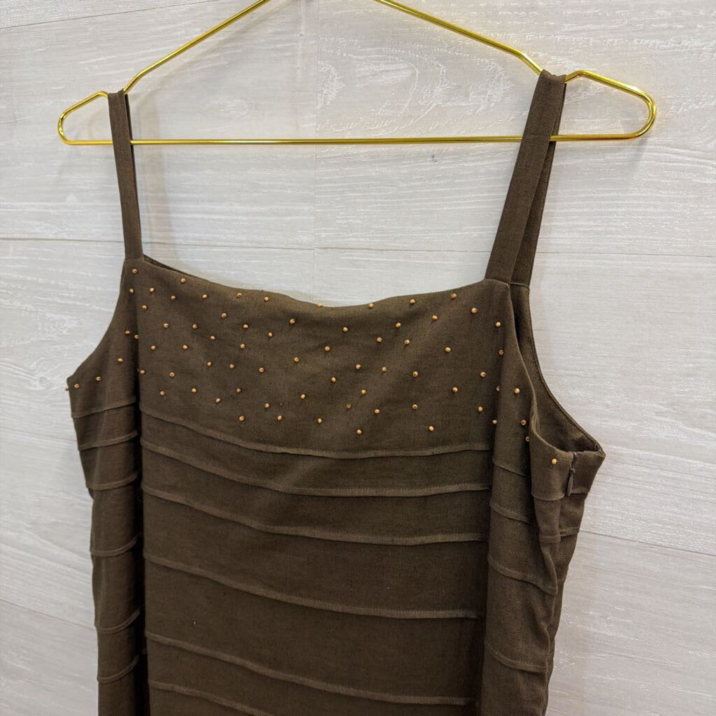 Evan Picone Brown 100% Linen Tiered Maxi Dress 10