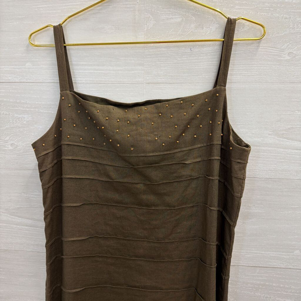 Evan Picone Brown 100% Linen Tiered Maxi Dress 10