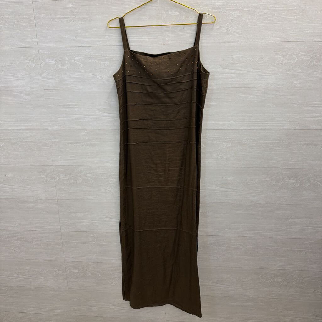 Evan Picone Brown 100% Linen Tiered Maxi Dress 10
