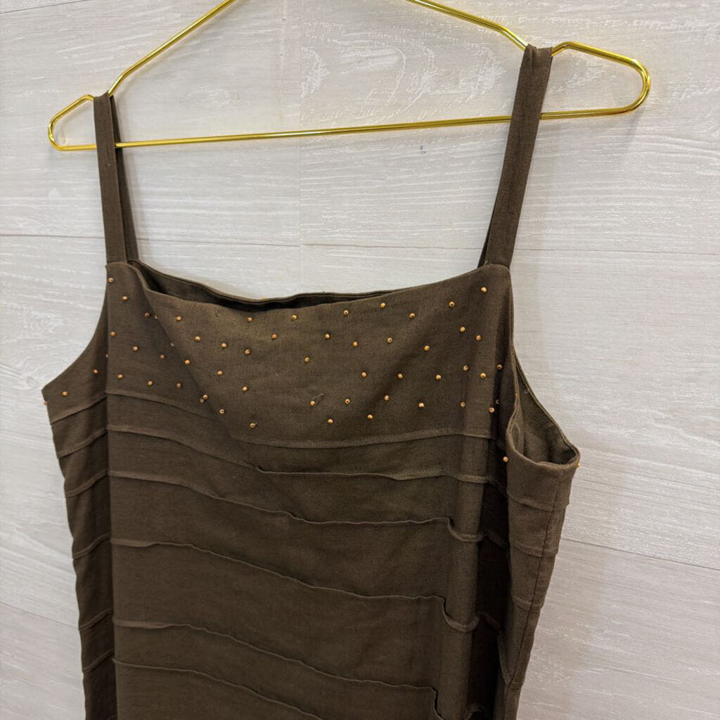 Evan Picone Brown 100% Linen Tiered Maxi Dress 10