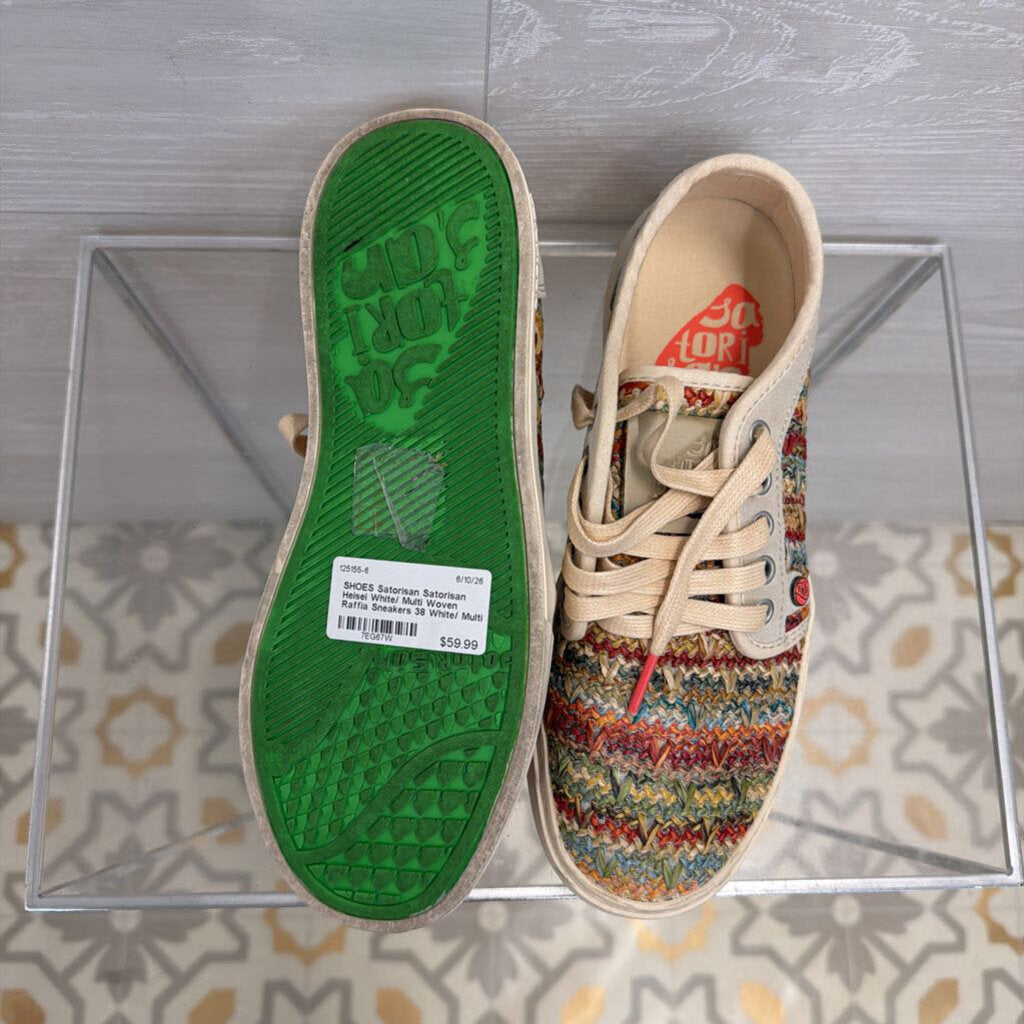 Satorisan Heisei White/ Multi Woven Raffia Sneakers 38