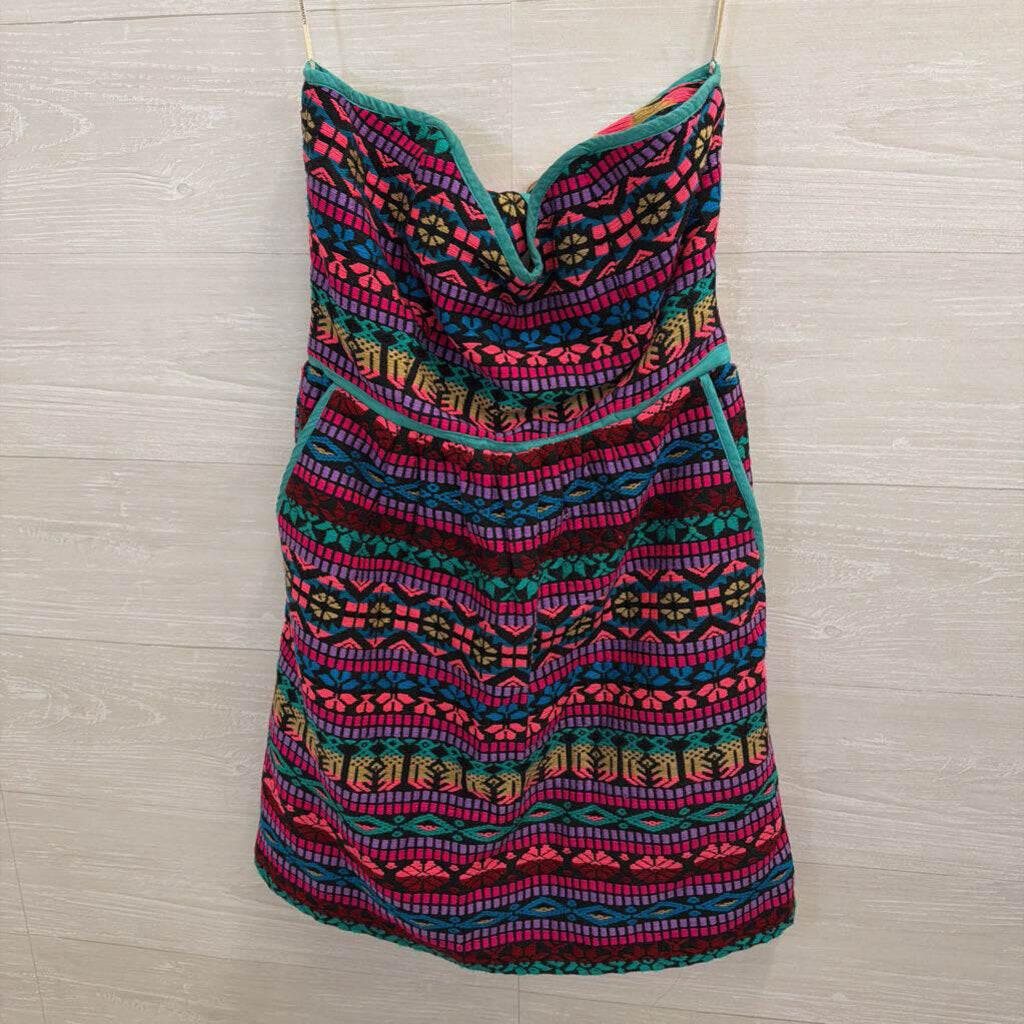 Judith March Black/ Multi Embroidered Print Strapless Dress Large