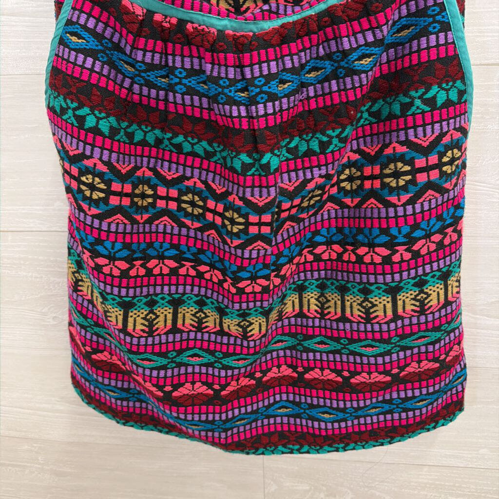 Judith March Black/ Multi Embroidered Print Strapless Dress Large