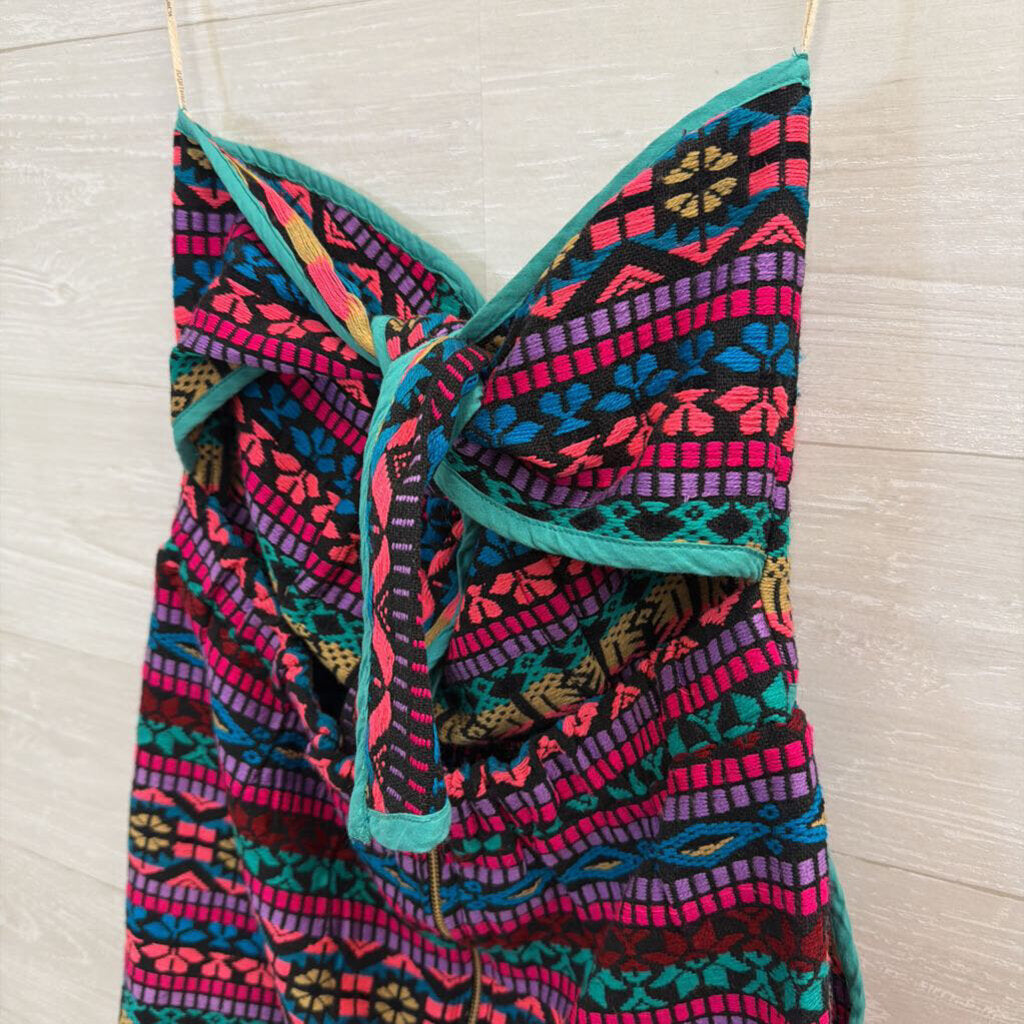 Judith March Black/ Multi Embroidered Print Strapless Dress Large