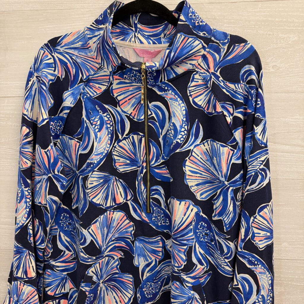 Lilly Pulitzer Blue/ Multi Print Long Sleeve Half Zip Dress Extra Large