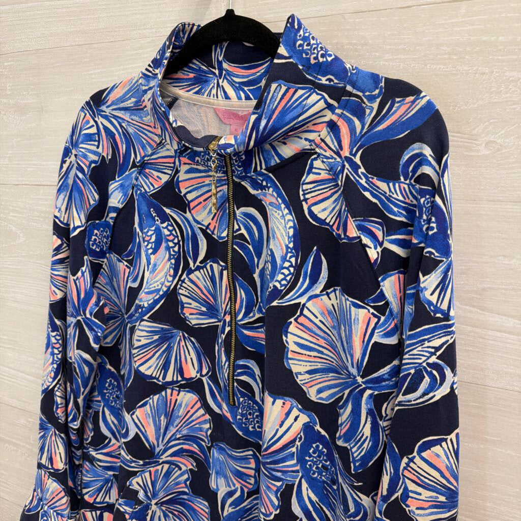 Lilly Pulitzer Blue/ Multi Print Long Sleeve Half Zip Dress Extra Large