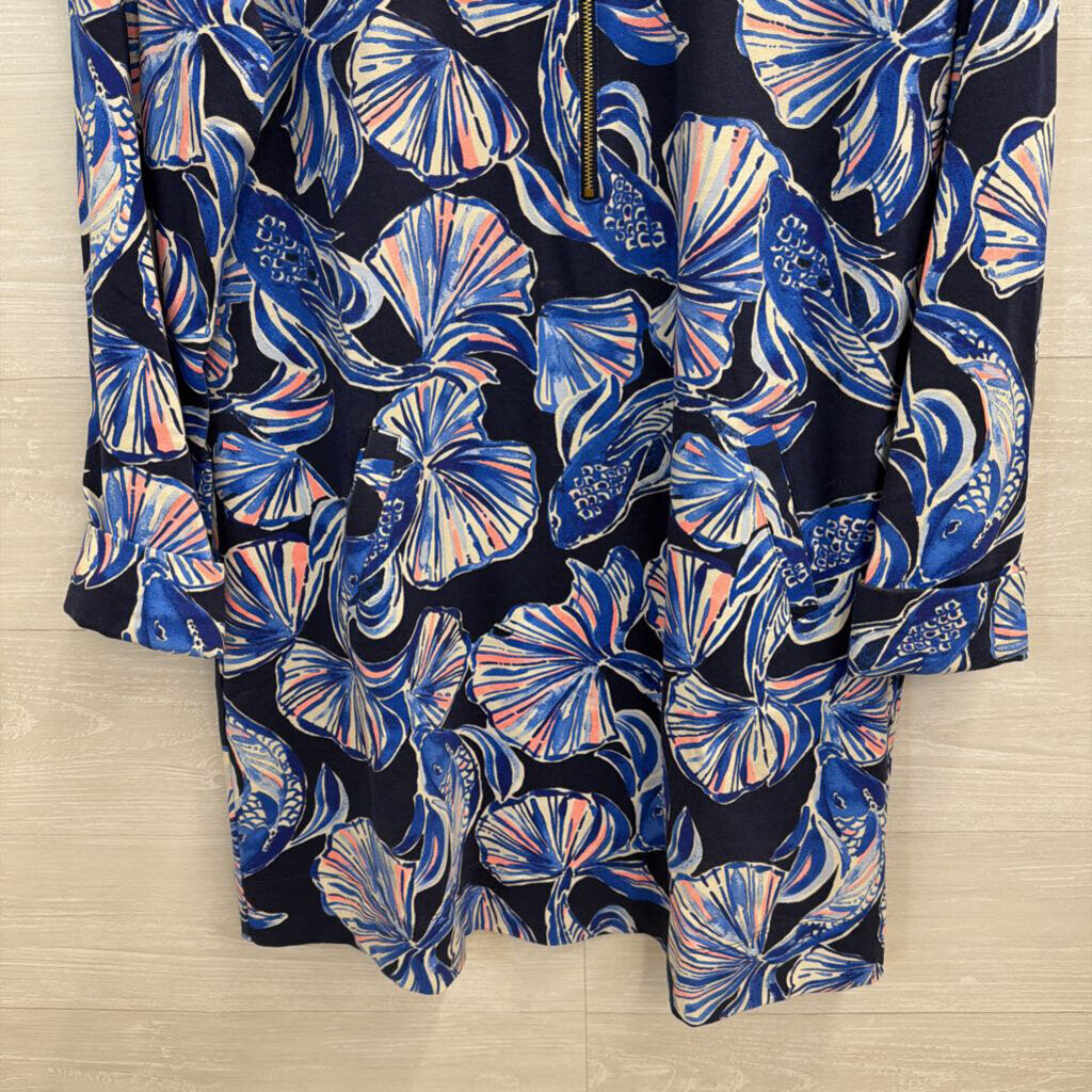 Lilly Pulitzer Blue/ Multi Print Long Sleeve Half Zip Dress Extra Large