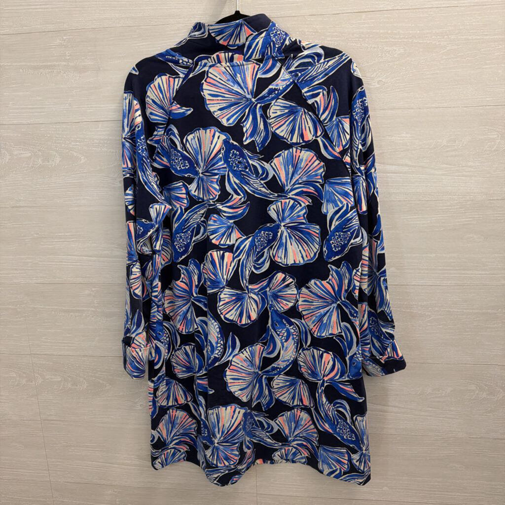 Lilly Pulitzer Blue/ Multi Print Long Sleeve Half Zip Dress Extra Large