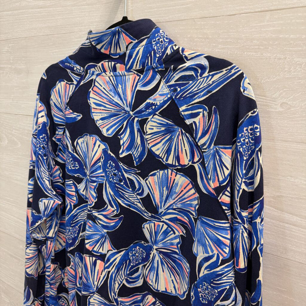 Lilly Pulitzer Blue/ Multi Print Long Sleeve Half Zip Dress Extra Large
