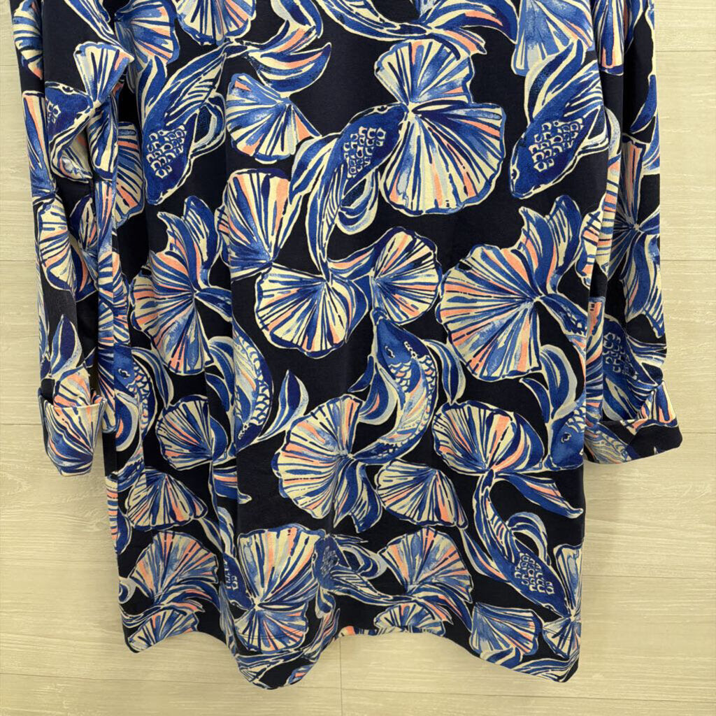 Lilly Pulitzer Blue/ Multi Print Long Sleeve Half Zip Dress Extra Large