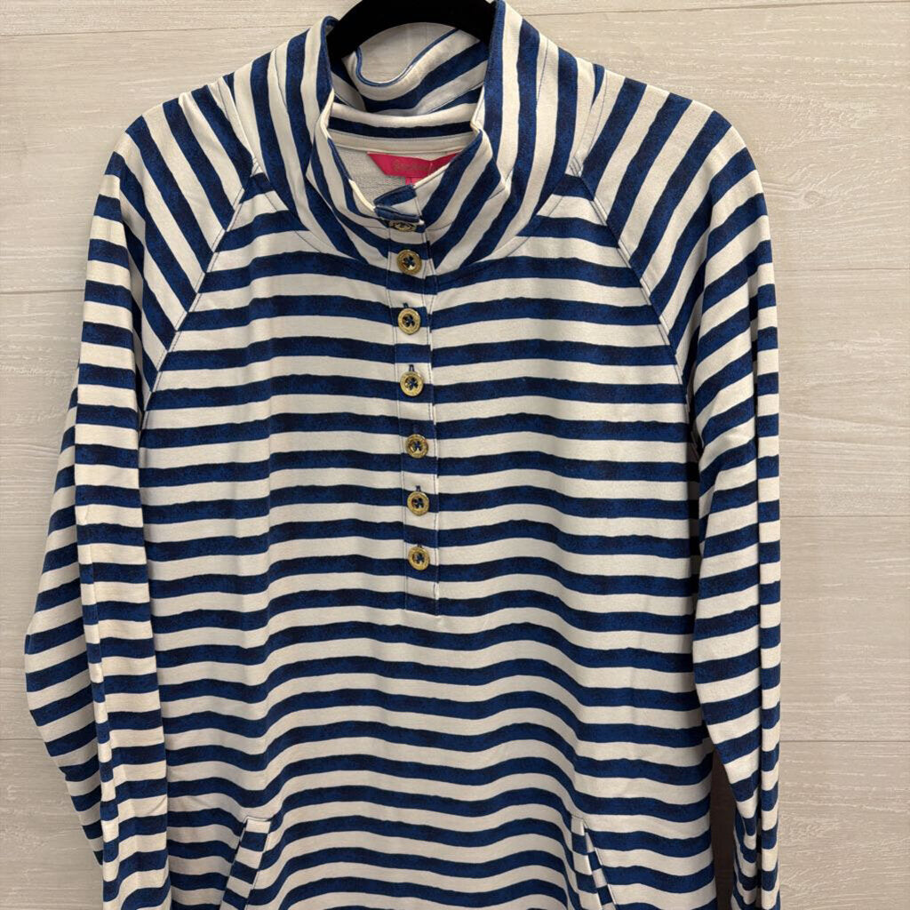 Lilly Pulitzer White/ Blue Striped Long Sleeve Half Zip Dress Extra Large
