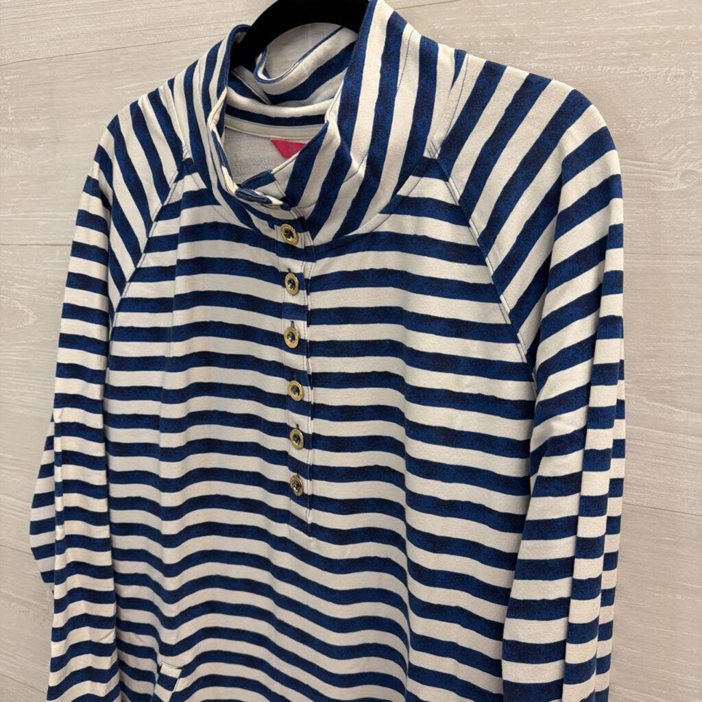 Lilly Pulitzer White/ Blue Striped Long Sleeve Half Zip Dress Extra Large