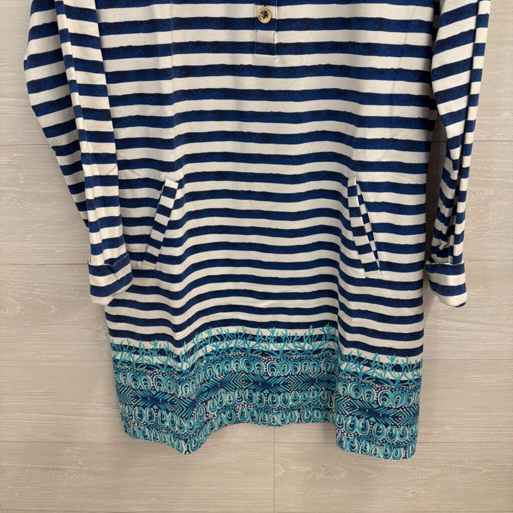 Lilly Pulitzer White/ Blue Striped Long Sleeve Half Zip Dress Extra Large