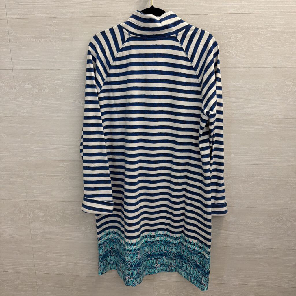 Lilly Pulitzer White/ Blue Striped Long Sleeve Half Zip Dress Extra Large