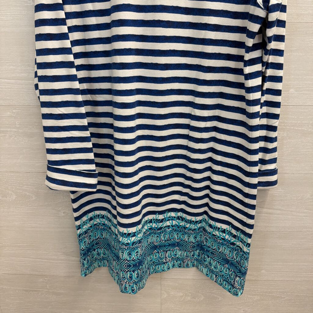 Lilly Pulitzer White/ Blue Striped Long Sleeve Half Zip Dress Extra Large