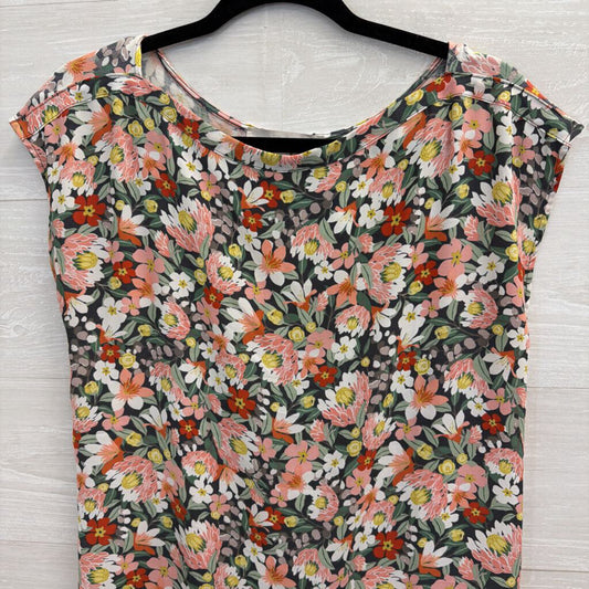 Loft Grey/ Multi Floral Print Short Sleeve Top Small